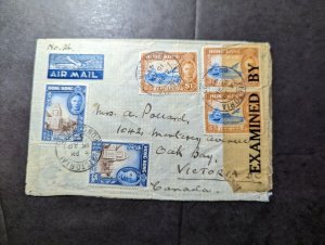 1941 Censored British Hong Kong Airmail Cover Victoria to Victoria Canada