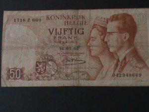 ​BELGIUM-1966 NATIONAL BANK-50 FRANCS-.CIRULATED NOTE-VERY FINE -58 YEARS OLD