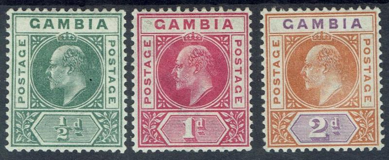 GAMBIA 1902 KEVII 1/2D 1D AND 2D WMK CROWN CA