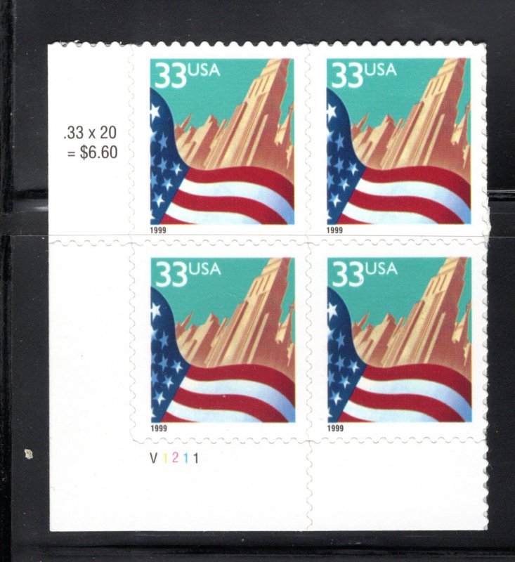 3278 MNH Flag & City plate block of 4 - see scan