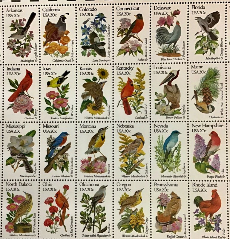 1953a-2002a State Birds & Flowers Sheet Issue 20c bullseye perfs 1982