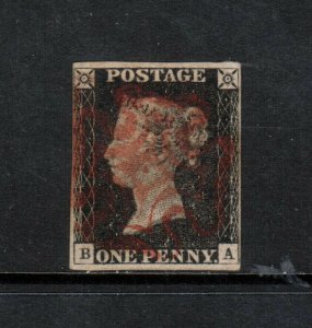 Great Britain #1 Used Fine With Red Maltese Cancel