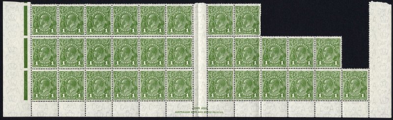 Australia SG125 1d Green Wmk C of A U/M Gutter Block of 31