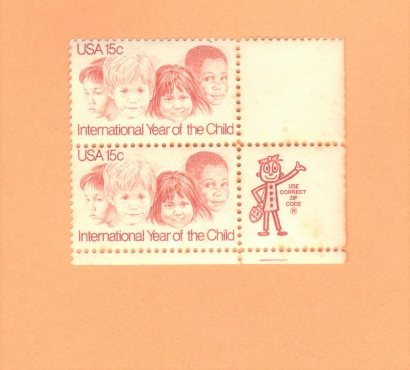 USA  SCOTT #1772  MNH 1979 ZIP BLOCK OF 2  YR OF THE CHILD  SEE SCAN