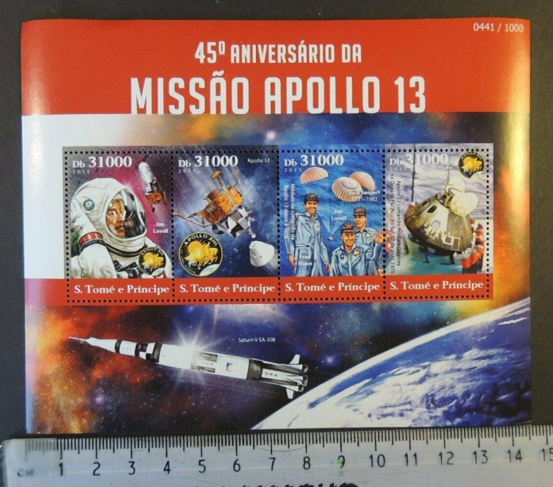 St Thomas 2015 apollo 13 mission space lovell swigert haise rockets m/sheet 