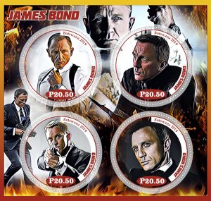 Stamps. Cinema. James Bond  2019 year 1+1 sheets perforated