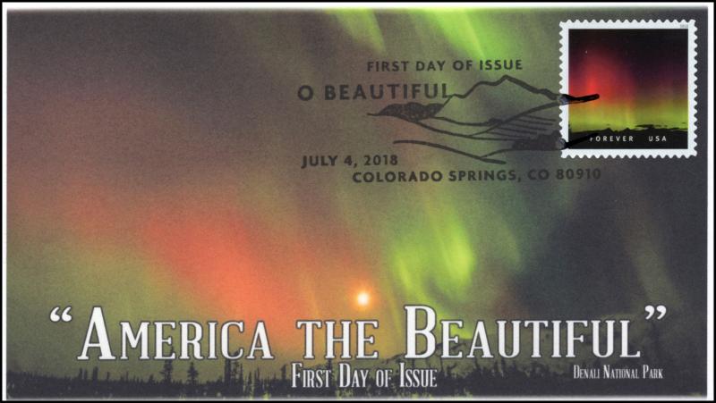 18-184, 2018, O' Beautiful, First Day Cover, Pictorial Postmark, Northern Lights