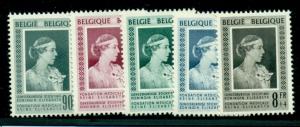 BELGIUM #B498-502 Complete set, Queen Elisabeth, og, NH, VF, Scott $125.00