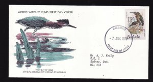 World Wildlife Fund-#250d-stamp on FDC-Birds-Green Gaulin-Barbados-1979-single s