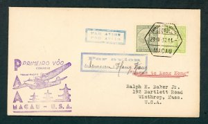 MACAU 4/23/1937 FFC TO HONG KONG 4/28/37