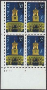 1996 Tennessee Statehood Plate Block of 4 32c Postage Stamps, Sc# 3070, MNH, OG