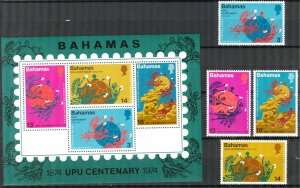Bahamas 1974 100 Years of UPU Universal Postal Union set of 4 + S/S MNH