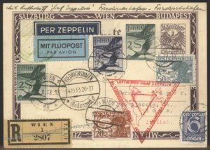 Austria 1933 Graf Zeppelin Mi355a Chicago Round Trip Flown Cover Receiver 108646