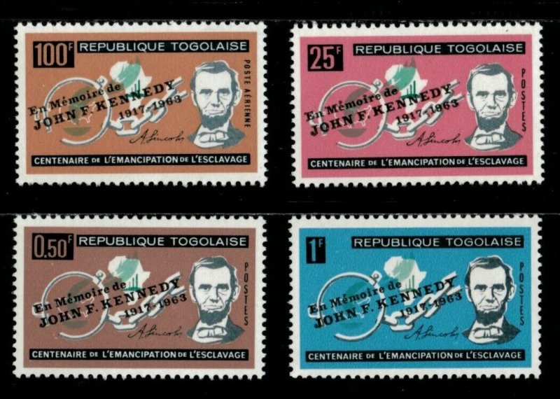 Togo 1964 - Slavery Emancipation, JFK OVPT - Set of 4v - Scott 473-75, C41 - MNH