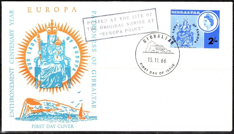 1966 Gibraltar FDC Scott #182 2 Shillings Shrine To Our Lady of Europa