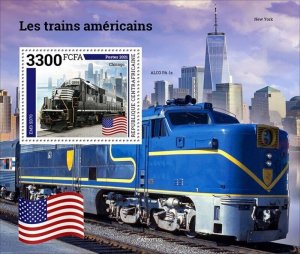 Central Africa - 2021 American Trains, Chicago - Stamp Souvenir Sheet CA210716b