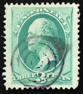 U.S. Used Stamp Scott #158 3c Washington, XF - Superb Jumbo. Target Cancel.