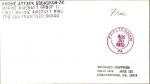 United States Vietnam War Soldier's Free Mail 1970 F.P.O. 96602 Marine Attack...