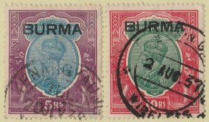 BURMA 1937 'BURMA' on KGV India 3p-10R, plus 3a6p shade.