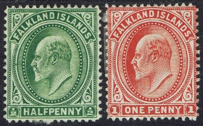 FALKLAND ISLANDS 1904 KEVII ½D AND 1D WMK UPRIGHT