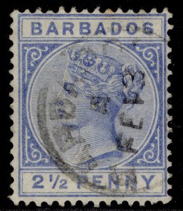 BARBADOS QV SG93, 2½d ultramarine, FINE USED.