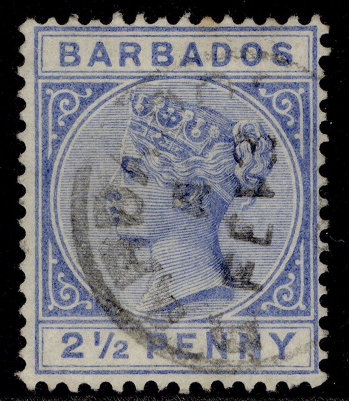 BARBADOS QV SG93, 2½d ultramarine, FINE USED.