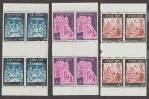 Andorra Scott #178-179-180 Stamp - Mint NH Set of Gutter Blocks of 4
