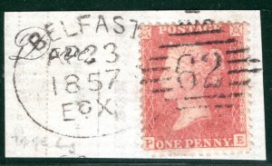 GB Ireland QV PENNY RED Spec C9 Piece BELFAST SPOON April 1857 Irish Type RBR107