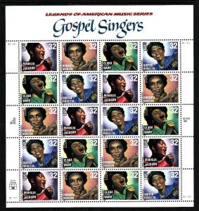 USA-Sc#3216-19- id12-unused NH sheet-Gospel Singers-1998-