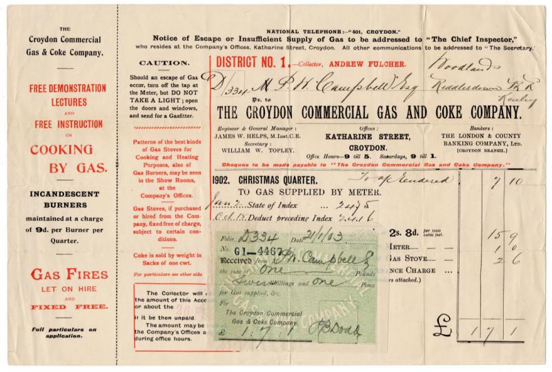 (I.B) Edward VII Revenue : Receipt Note (Croydon Commercial Gas & Coke)