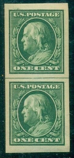 US #383v, 1¢ Imperf Vertical Coil GUIDE LINE PAIR, og, NH, XF