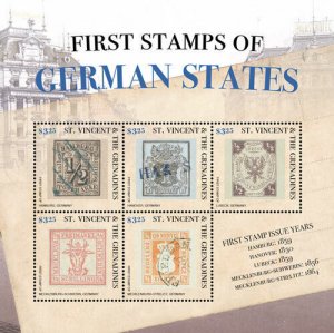 St. Vincent 2016 - First Stamps German States, Years 1850-64 - Sheet of 5 - MNH