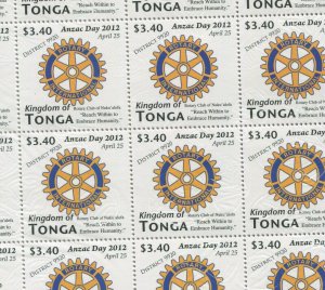 100 TONGA NATIONAL FLAG STAMPS MINT NH 2012 ANZAC DAY ROTARY CLUB INTERNATIONAL