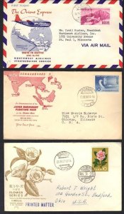 JAPAN 1950-60s COLL OF 7 FDCs SPECIAL CANCEL INC 1st FLIGHT CVR TOYKO TO SEATTLE