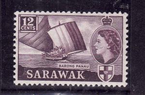 Sarawak-Sc#203-unused,lightly hinged-12c purple-1955-7-ships