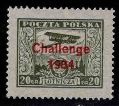 Poland Scott C11 MH* Challenge 1934 biplane Post stamp