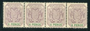 SOUTH AFRICA TRANSVAAL; 1896 classic Coat of Arms Mint MNH issue 6d. STRIP 4