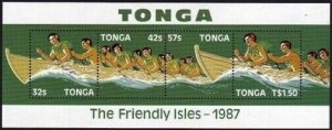 Tonga 651-654,654a, MNH. Michel 993-996, Bl.10. Canoe Race Tonga to Samoa, 1987.