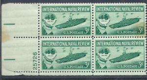 US #1091 3c Naval Review  Plate Block of 4 (MNH) CV $0.40