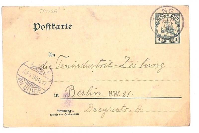 D126 1906 German Colonies TANGANYIKA *Tanga* CDS Deutsch-Ostafricka YACHT Card