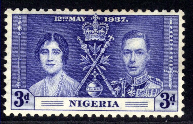 Nigeria 1937 KGV1 3d Blue Coronation MM SG 48  ( A996 )