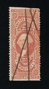 GENUINE SCOTT #R49b F-VF 1862-71 RED 1ST ISSUE REVENUE PROTEST PART-PERF