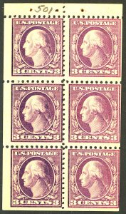 U.S. #502 MINT BOOKLET PANE OF 6 NG