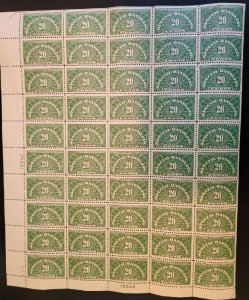 US Stamp - 1940 20c Special Handling - 50 Stamp Sheet - Scott #QE3