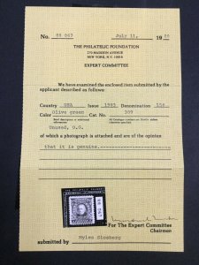 MOMEN: US STAMPS #309 MINT OG NH PF CERT LOT #74642