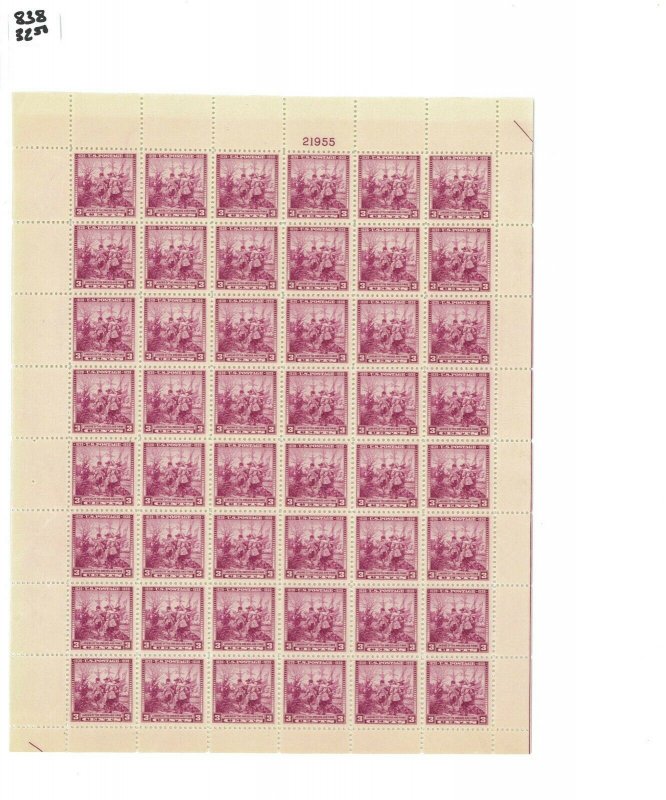 1938 United States Postage Stamp #836 Plate No. 21955 Mint Full Sheet