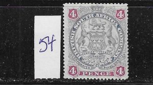 RHODESIA SCOTT #54 1897 COAT OF ARMS 4P (ULTRA/RED LILAC) - MINT HINGED