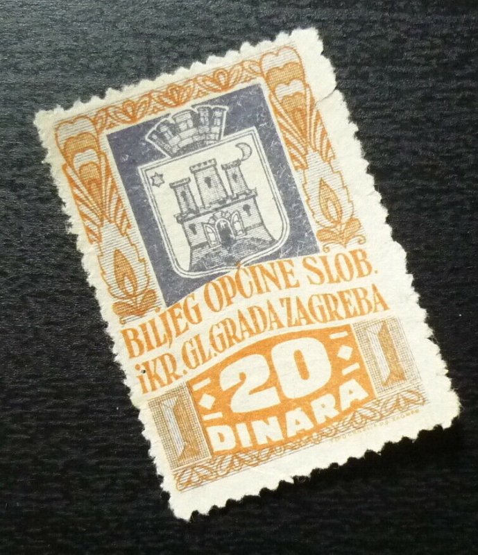 Croatia ZAGREB Yugoslavia Local Revenue Stamp 20 DINARA B62