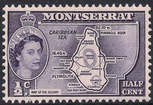 Montserrat 1953 - 63 QE2 1/2 ct Deep Violet MM SG 136a ( L1142)