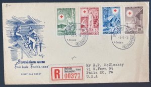 1949 Helsinki Finland First Day Cover To Philadelphia Usa Red Cross Semi-postal